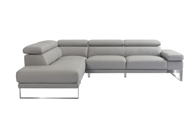 Top Grain Leather L Shaped Two Piece Sofa Chaise Sectional - Light Gray