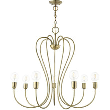 Load image into Gallery viewer, 29" Seven Light Dimmable Chandelier With Shades - Antiqued Brass
