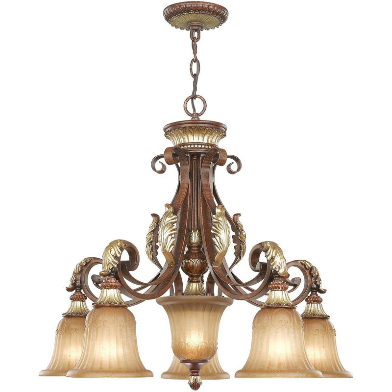 25" 6 Light Dimmable Chandelier With Shades - Bronze