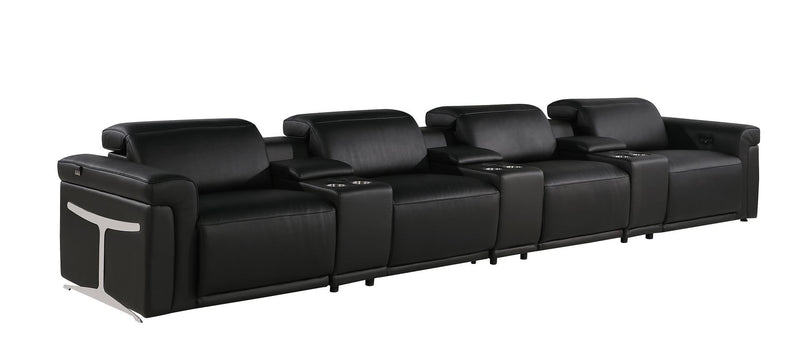 Top Grain Leather Reclining Metal USB Sofa (720373) - Black
