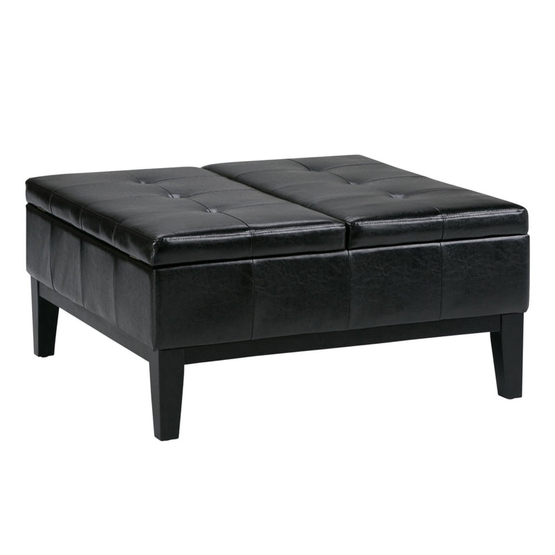 36" Leather Cocktail Ottoman With Storage - Black / Dark Brown