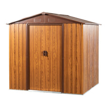 Load image into Gallery viewer, Metal Storage Shed Appealing Horizontal Siding In Woodgrain With Coffee Trim To Complement - Light Brown

