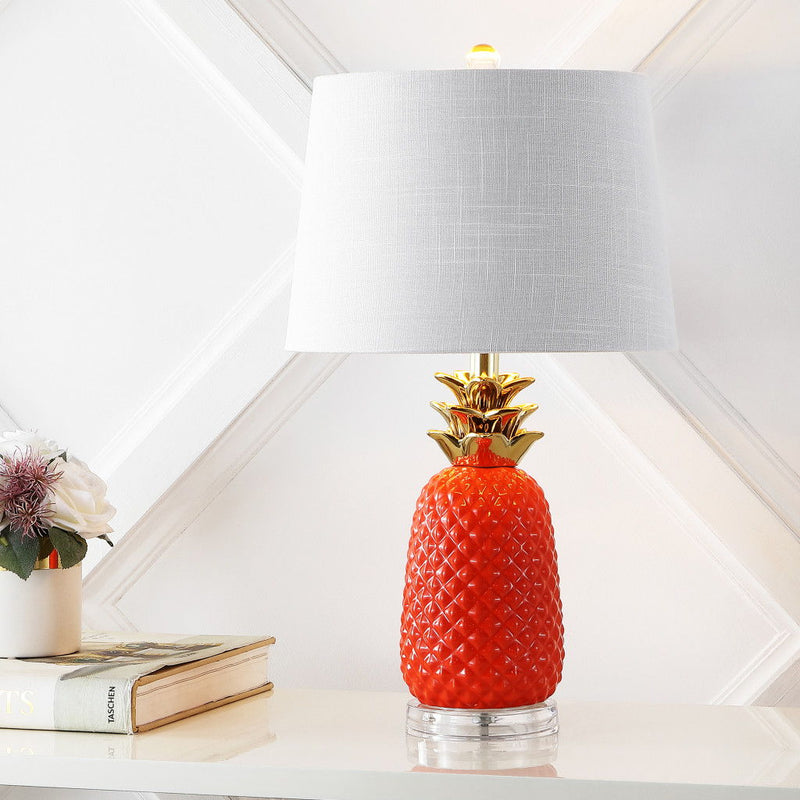 Marigold Pineapple Table Lamp With Drum Shade - Orange