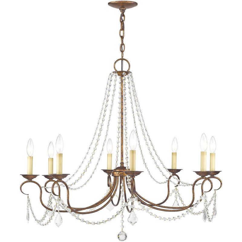 28" Eight Light Dimmable Chandelier With Shades - Bronze