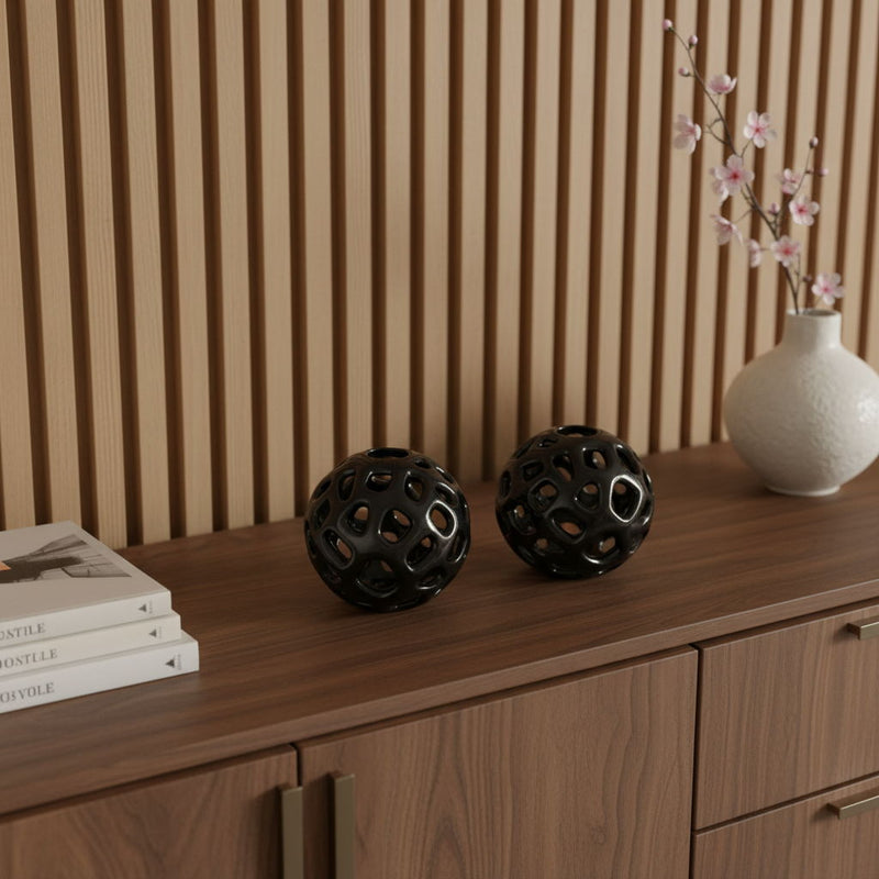 Hand Painted Decorative Orbs (Set of 2) - Black