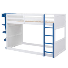 Load image into Gallery viewer, Twin over Twin Boat-Like Shape Bunk Bed with Storage Shelves, White+Blue
