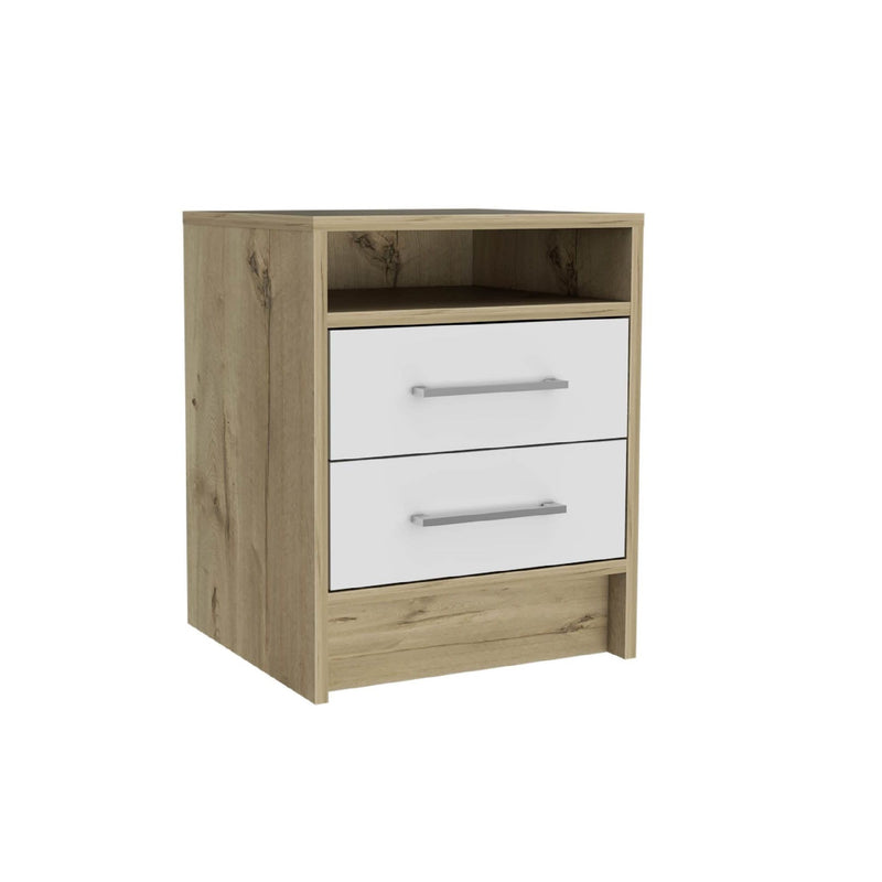 20" Wood Two Drawer Nightstand - White / Natural