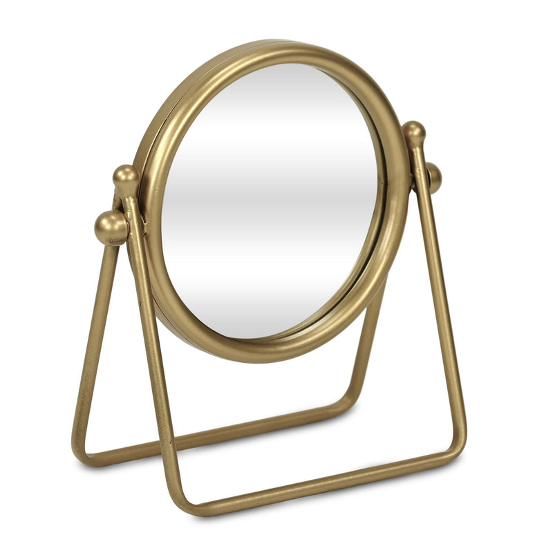 Metal Round Tilting Framed Makeup Shaving Tabletop Mirror - Gold