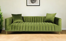 Load image into Gallery viewer, Moss Velvet Sofa With Two Toss Pillows - Green / Gold
