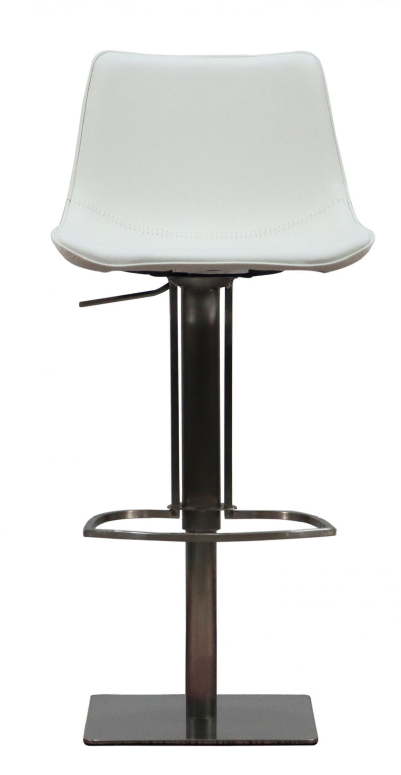 Faux Leather And Stainless Steel Swivel Bar Height Bar Chair - White And Silver