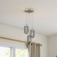 Load image into Gallery viewer, Caged Three Light Metal Dimmable Chandelier With Shades - Gold / Black
