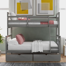 Load image into Gallery viewer, Twin over Full Bunk Bed with Ladder, Two Storage Drawers, Safety Guardrail, Gray
