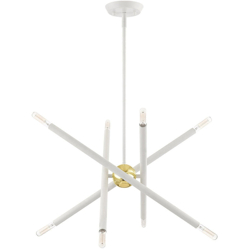 Eight Light Dimmable Chandelier With Shades - White