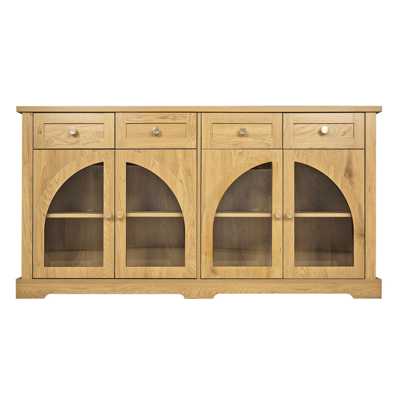 Sideboard Cabinet With 4 Drawers And 4 Arched Glass Doors