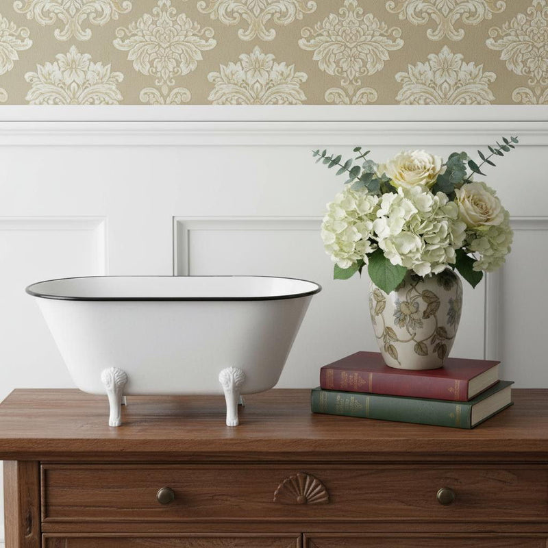 Hand Painted Decorative Tub - White / White