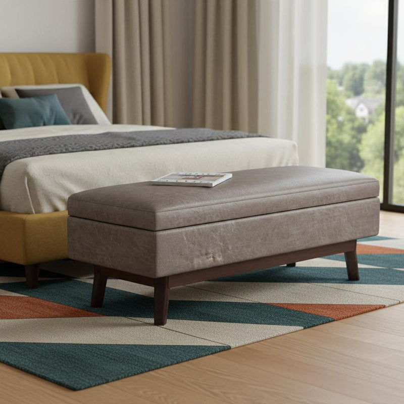 48" Leather Cocktail Ottoman With Storage - Gray / Brown