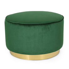 Load image into Gallery viewer, Round Velvet Ottoman, Upholstered Foot Stool For Living Room, Entryway - Emerald
