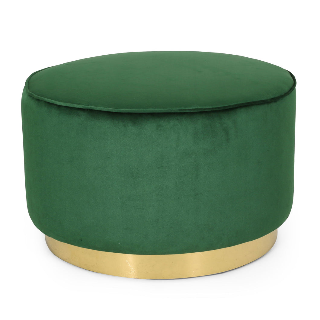 Round Velvet Ottoman, Upholstered Foot Stool For Living Room, Entryway - Emerald