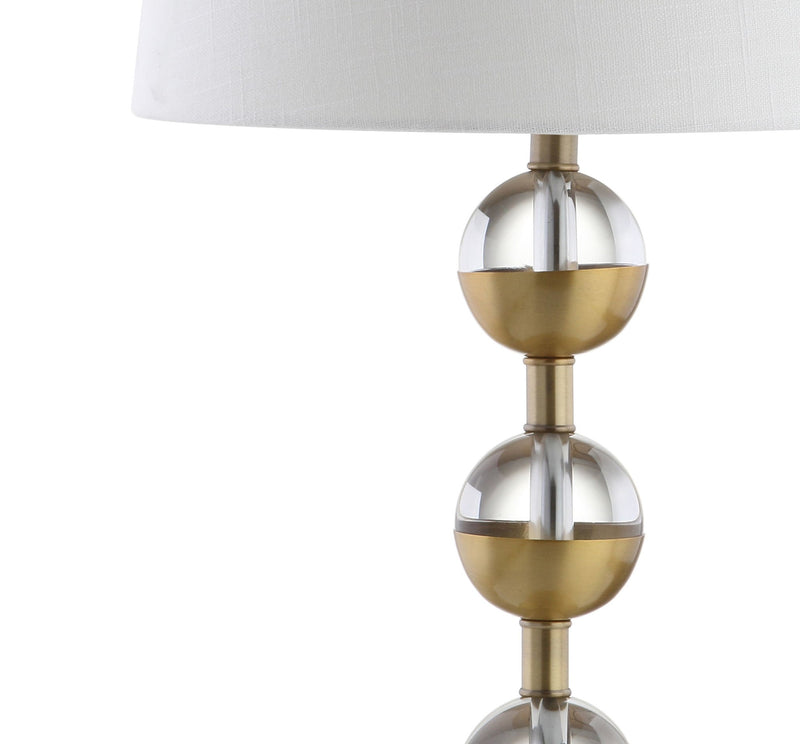 Round Bedside Lamps With Drum Shades (Set of 2) - White / Gold / Clear