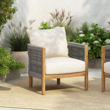 Load image into Gallery viewer, Patio Acacia Wood Club Chair, Woven Rope Outdoor Patio Arm Chair, Deep Seating For Porch - Teak / Beige
