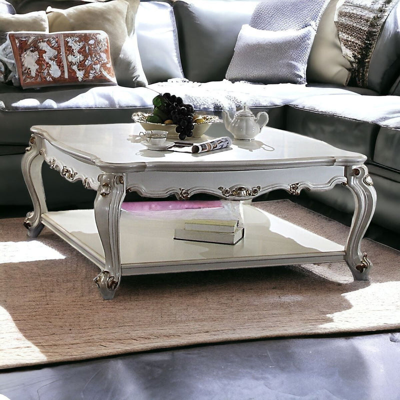 Solid And Manufactured Wood Coffee Table With Shelf - Pearl