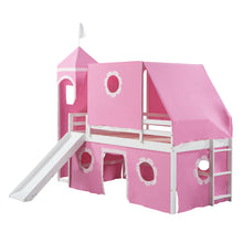 Load image into Gallery viewer, Twin Size Bunk Bed with Slide Pink Tent and Tower - Pink
