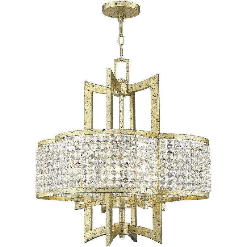 24" Four Light Metal Dimmable Chandelier With Shades - Gold / Clear
