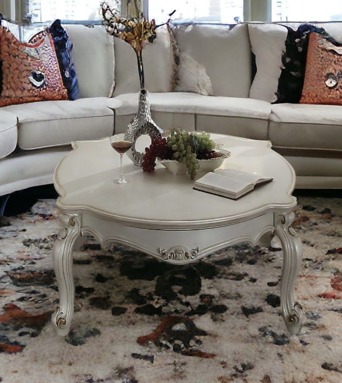 Solid And Manufactured Wood And Polyresin Coffee Table - Pearl