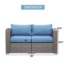 Load image into Gallery viewer, 2 Piece Patio Loveseat Set With Thick Cushions, Outdoor Sectional Sofa For Balcony - Blue / Brown
