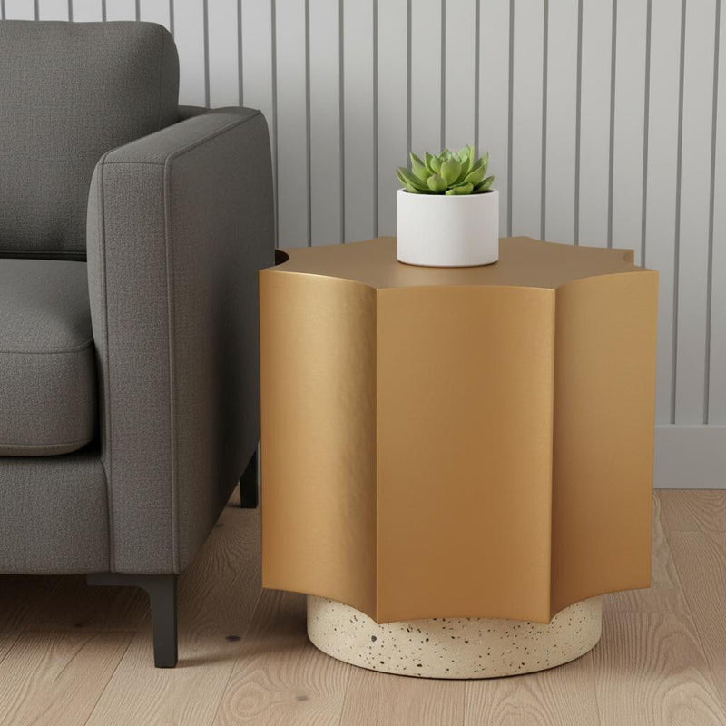 20" Iron Pedestal End Table - Beige