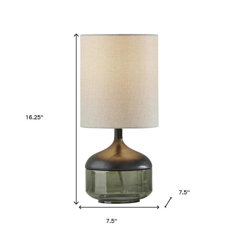 Petite Wood Smoked Glass Base With Lightly Textured Round Shade Table Lamp - Black