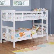 Load image into Gallery viewer, Slatted - Headboard Twin / Twin Bunk Bed With Built In Ladder Design - White
