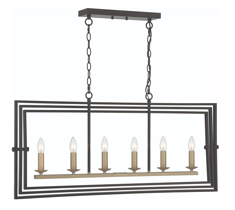 Kitchen Island Six Light Metal Dimmable Chandelier - Black / Gold