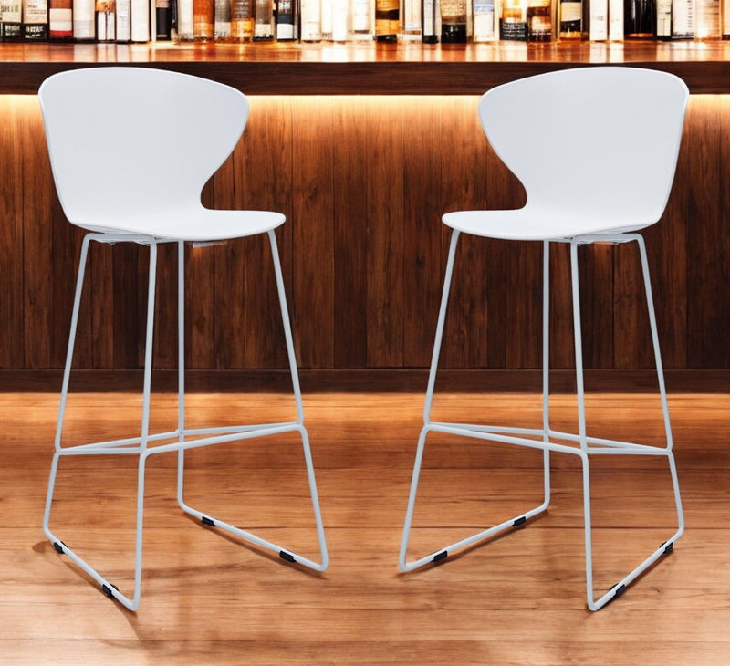 Heavy Duty Plastic And Metal Low Back Bar Height Bar Chairs (Set of 2) - White And Silver