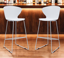 Load image into Gallery viewer, Heavy Duty Plastic And Metal Low Back Bar Height Bar Chairs (Set of 2) - White And Silver
