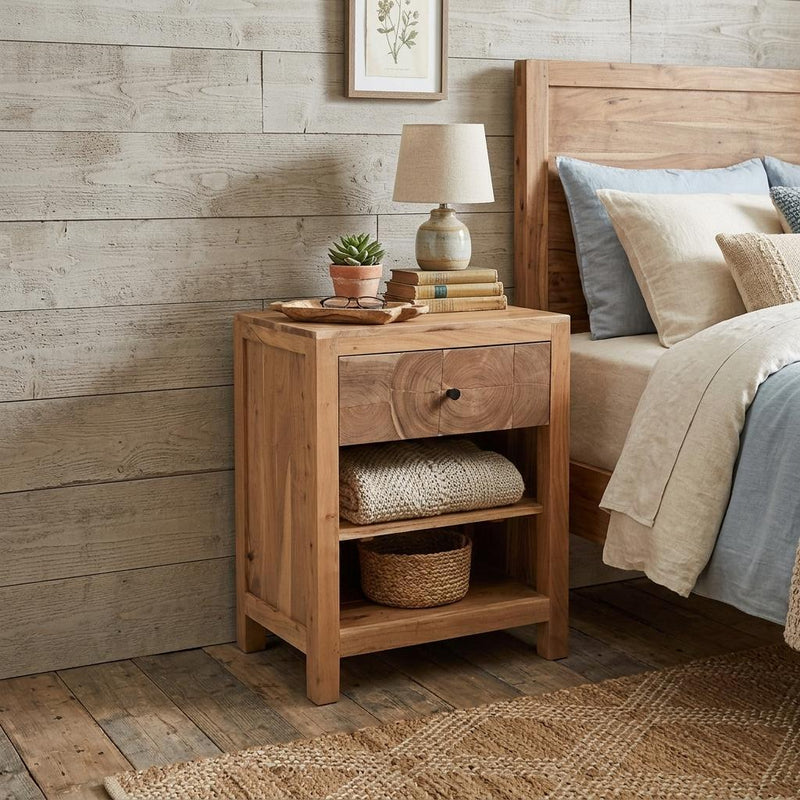 Solid Wood Square Live Edge One Drawer Nightstand - Natural