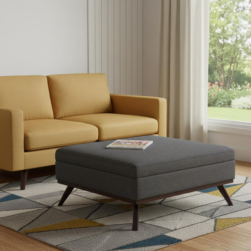 Mid-Century Fabric Cocktail Ottoman With Storage - Gray / Brown