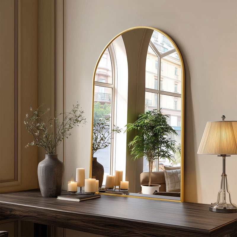 35" Aluminum Arch Framed Accent Mirror - Gold