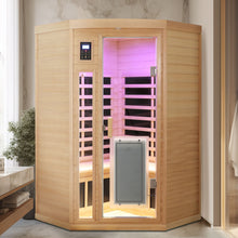 Load image into Gallery viewer, Low Emf Front Door With Heating Panel 2 Persons Hemlock Far Infrared Corner Indoor Sauna Room - Natural
