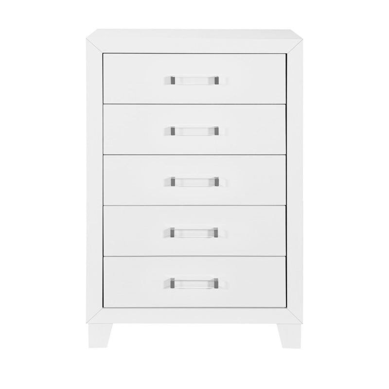 49" Wood Five Drawer Dresser - White