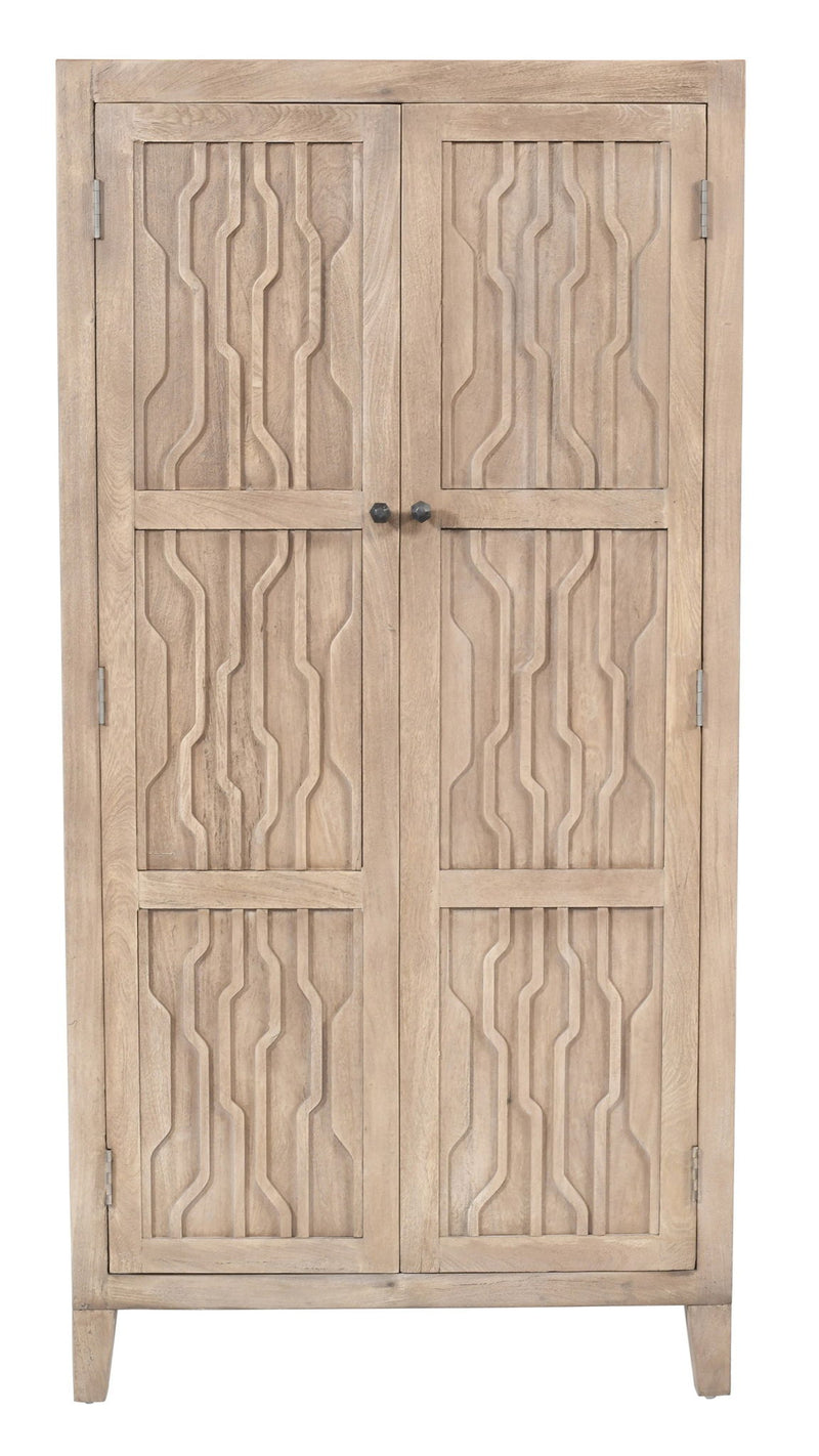 72" Distressed Solid Wood Frame Accent Cabinet With Two Doors - Ivory