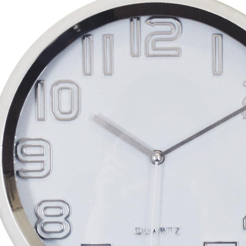 Heavy Duty Plastic Silent Analog Round Wall Clock - Silver / White