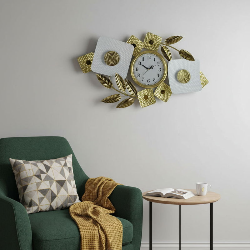 Silent Analog Floral Oval Wall Clock - Gold / White