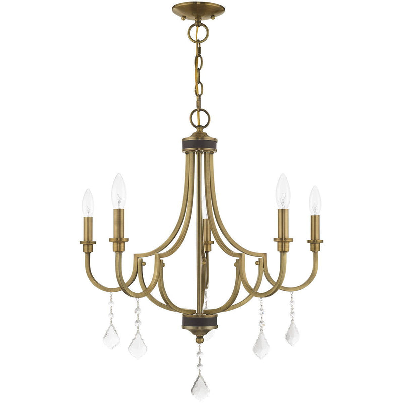 27" Five Light Dimmable Chandelier With Shades - Antiqued Brass
