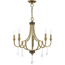 Load image into Gallery viewer, 27" Five Light Dimmable Chandelier With Shades - Antiqued Brass

