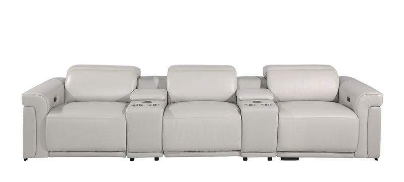 Top Grain Leather Reclining Metal USB Sofa (720368) - Light Gray