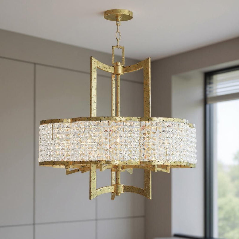 26" Six Light Dimmable Chandelier With Shades - Gold