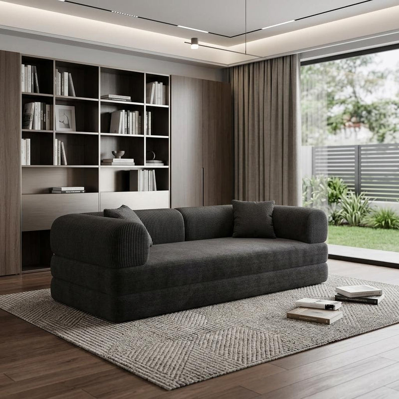 Corduroy Convertible Futon Sleeper Sofa With Toss Pillows - Black