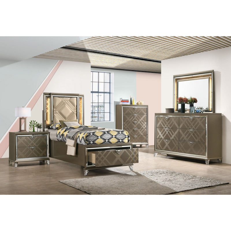 Skylar - Full Bed With LED & Storage - Champagne