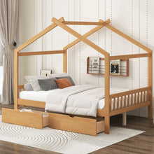 Load image into Gallery viewer, House Style Platform Bed With Headboard, Footboard, 2 Drawers, And Roof Design
